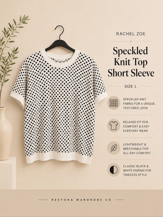 Rachel Zoe Tops - Rachel Zoe Speckled Knit Top Short Sleeve Size L Black White